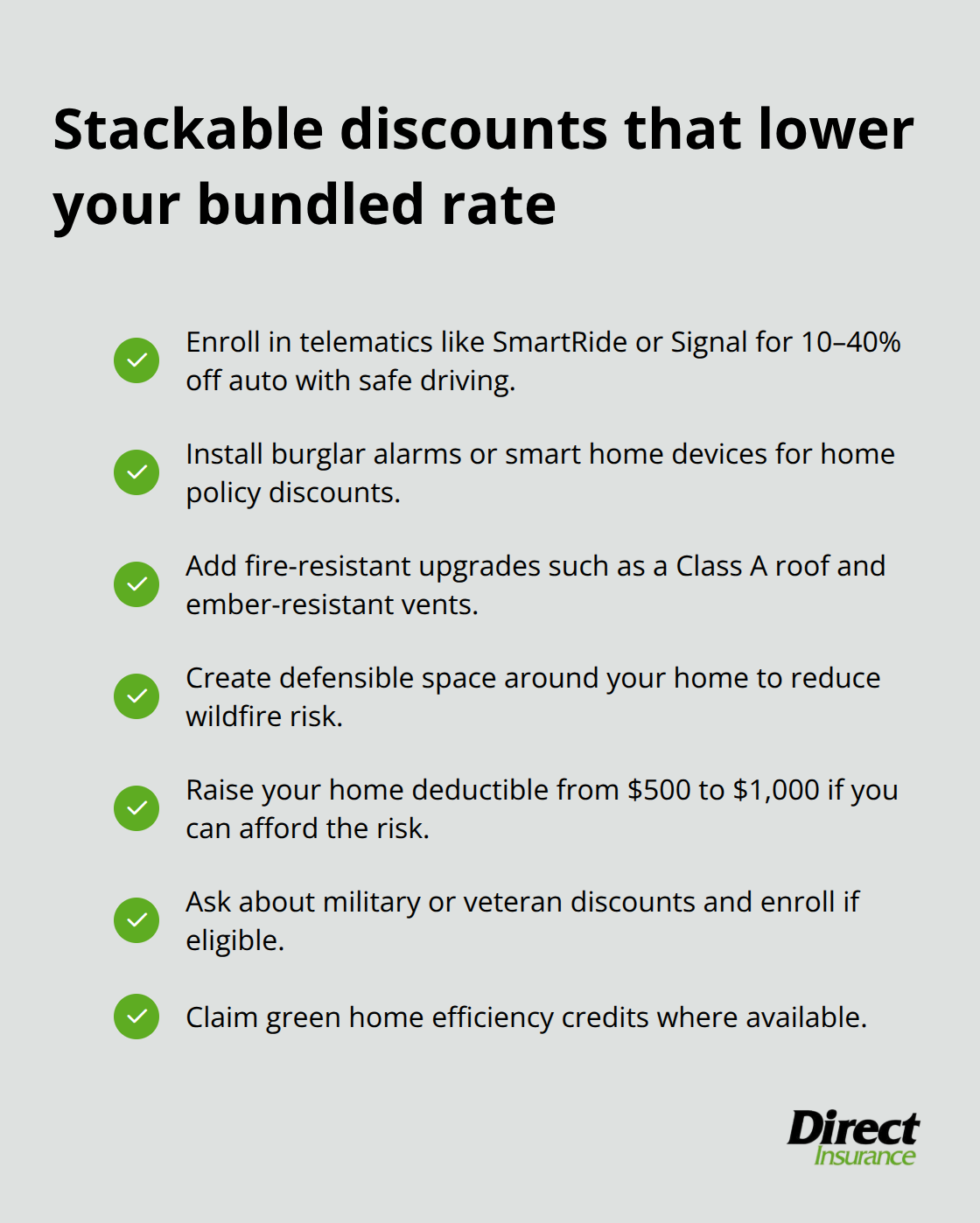 Checklist of additional discounts and actions to reduce bundled auto and home insurance costs in Utah. - auto home bundle Utah