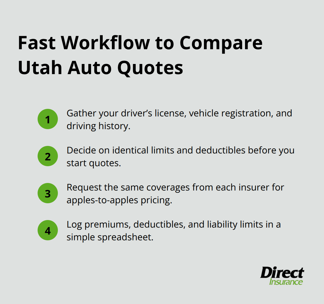 Compact list of steps to gather info and request identical coverage for accurate Utah auto quote comparisons. - best auto insurance Utah