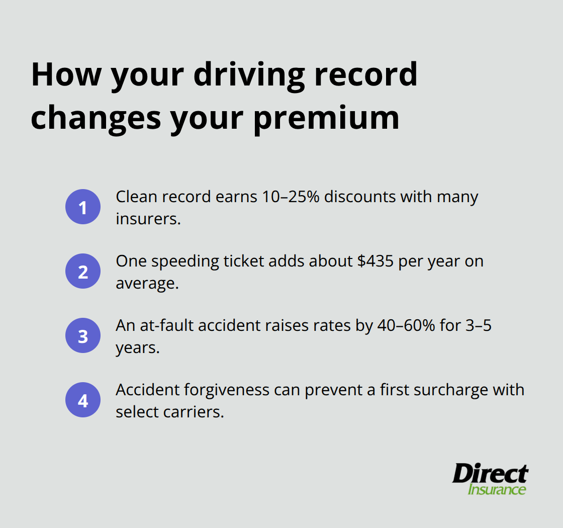 Compact list of driving-record impacts on auto insurance costs