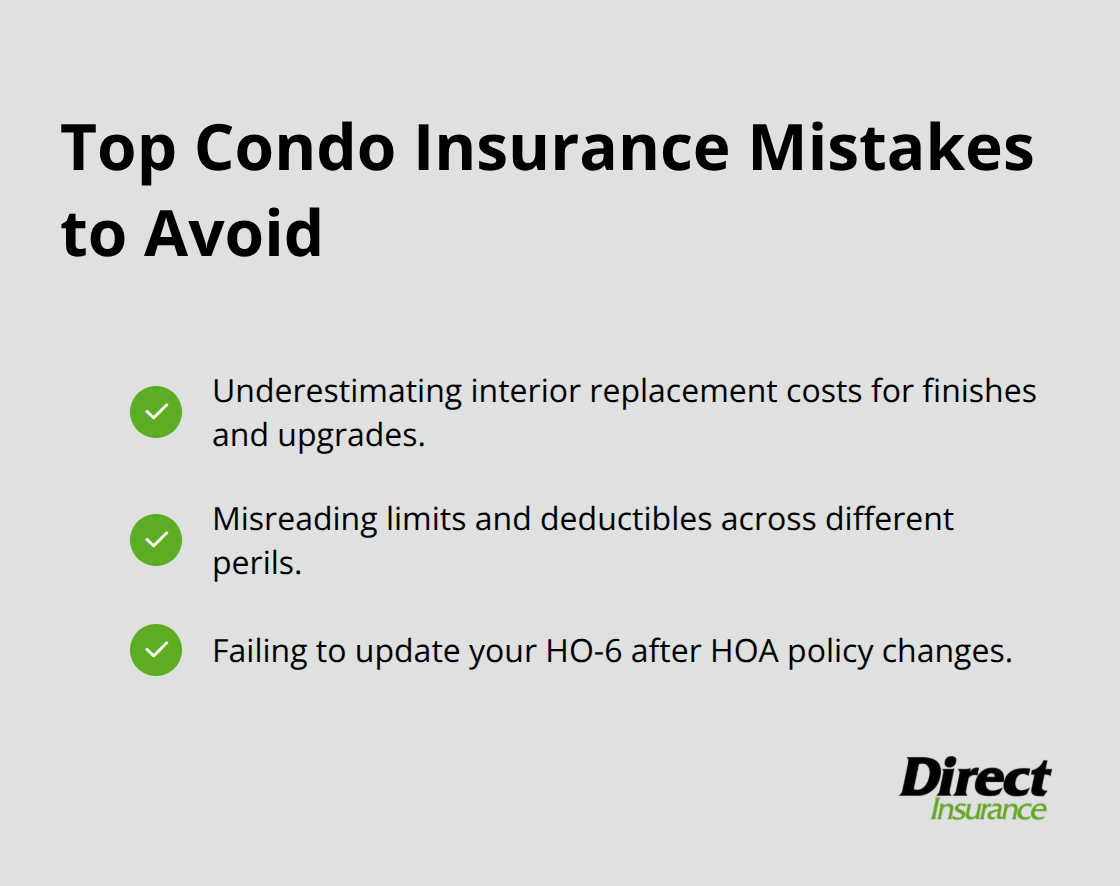 Checkmark list of the most common condo insurance mistakes for U.S. owners. - condo association insurance