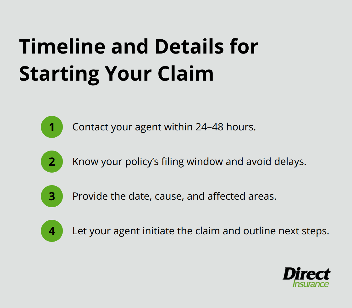 Compact step-by-step guide to contacting your insurance agent after a roof leak in the United States.