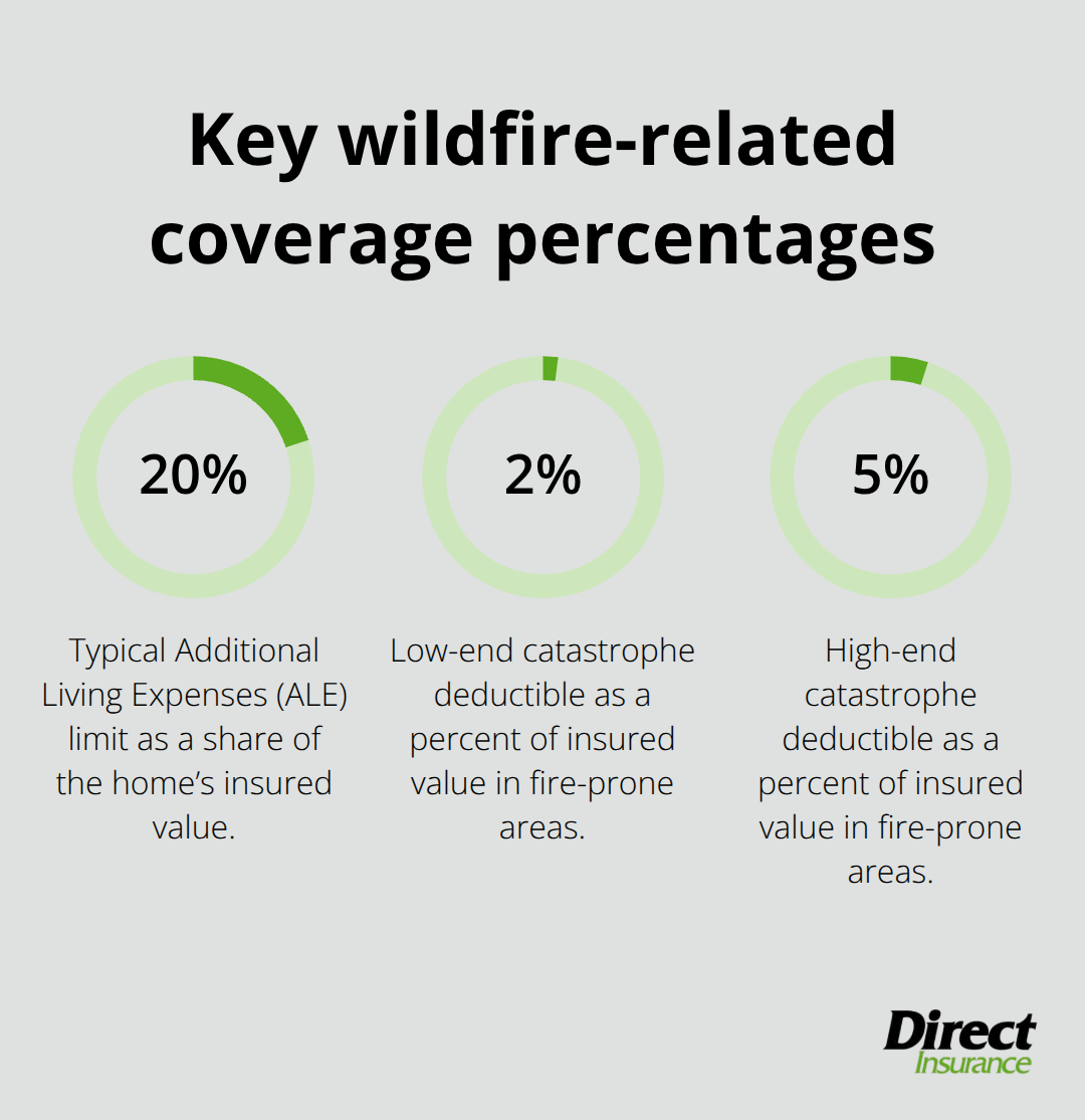 Percentage chart highlighting ALE limits and catastrophe deductible ranges common in U.S. homeowners policies. - does home insurance cover wildfires