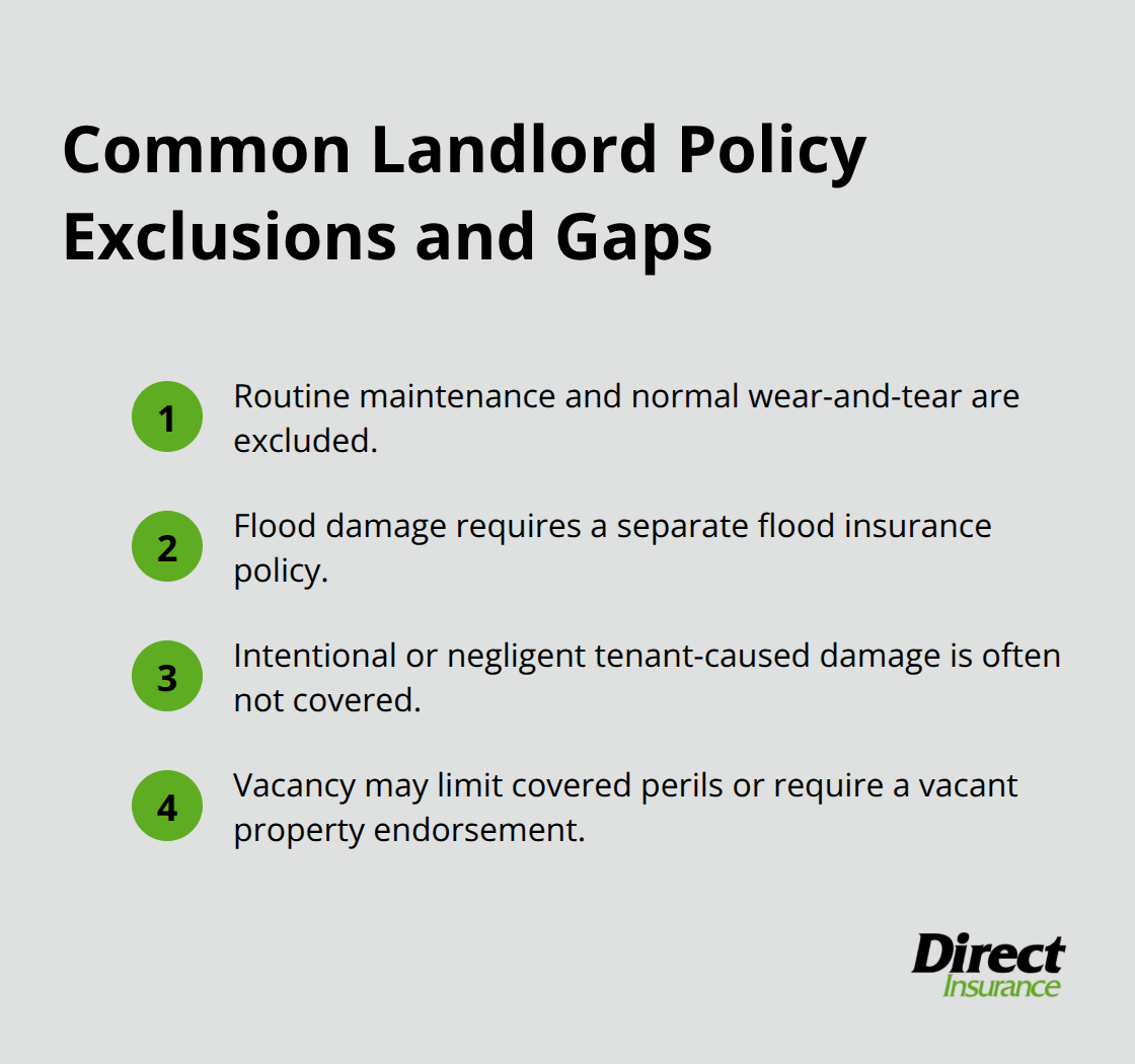 Compact list of common exclusions in U.S. landlord insurance policies. - landlords insurance for rentals
