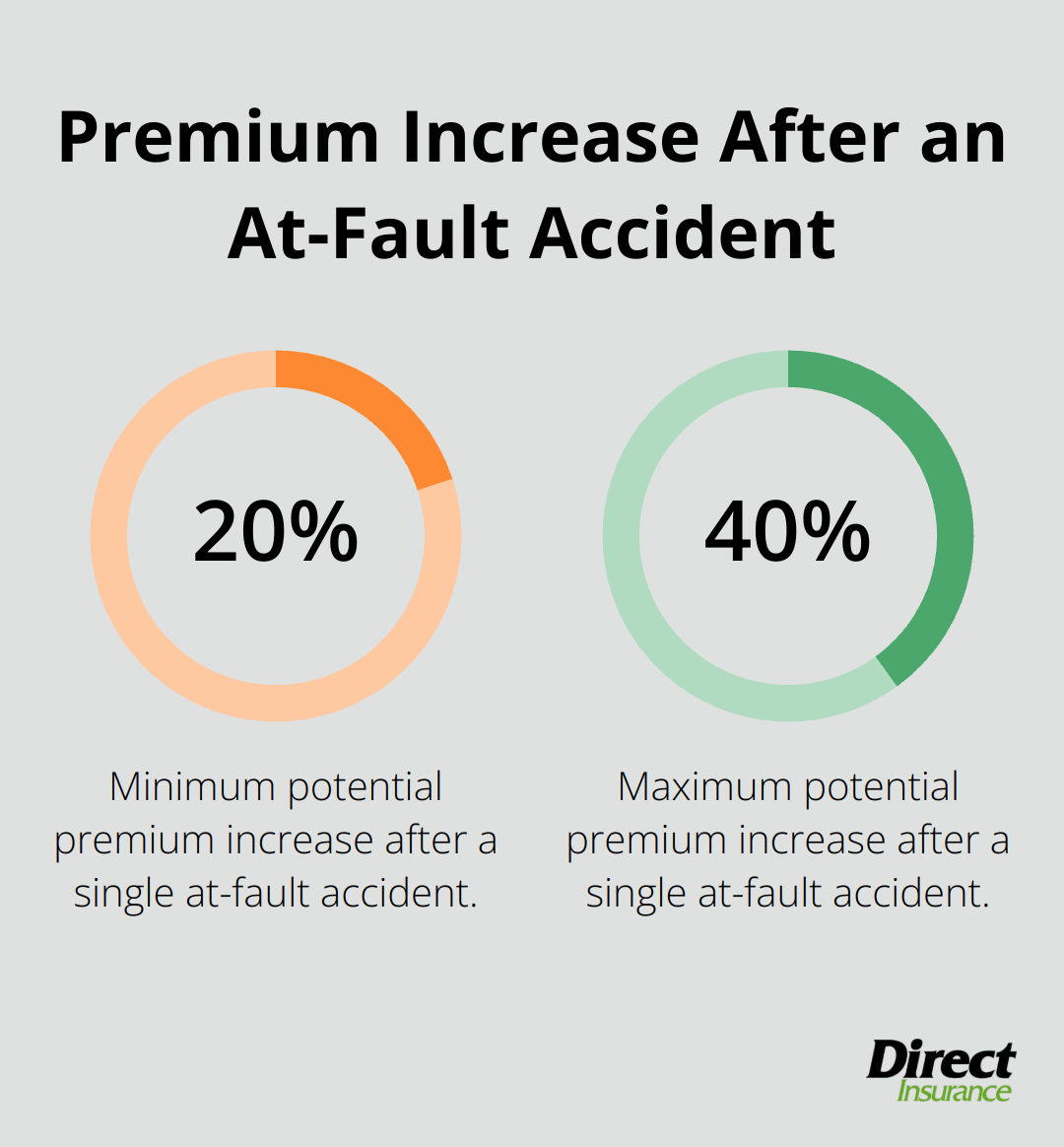 Chart showing the potential premium increase of 20% to 40% after a single at-fault accident - no money down auto insurance