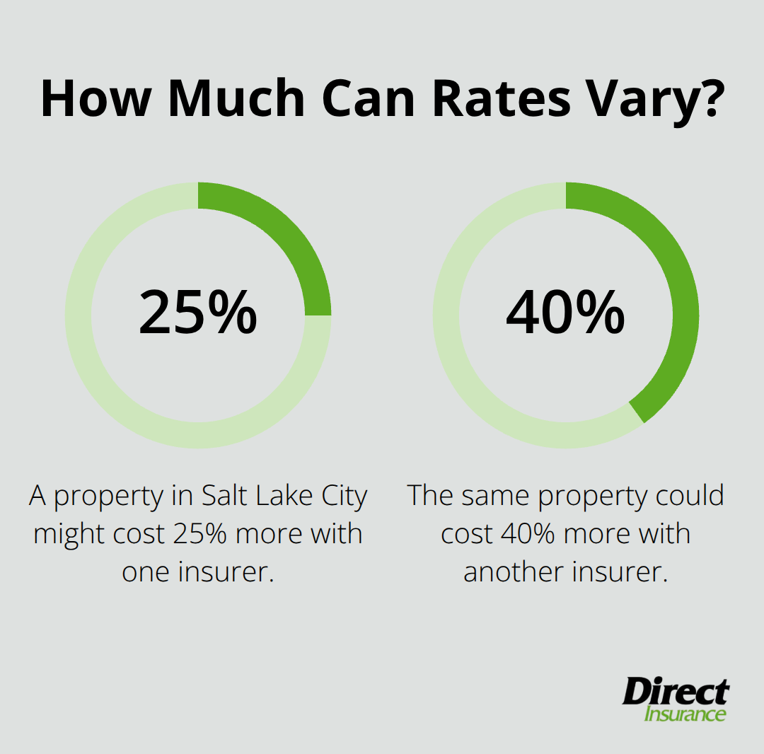 Percentage chart comparing cost differences among insurers for the same property.